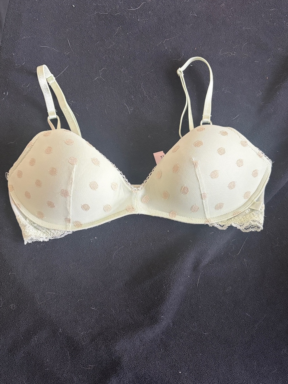 Victoria's Secret Cream Bra with Pink Polka Dots and Lace Trim
